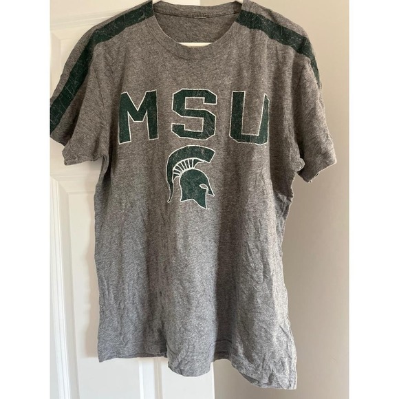 MSU Michigan State Spartans T-Shirt Gray Green Football Stripes Mens - Picture 1 of 1